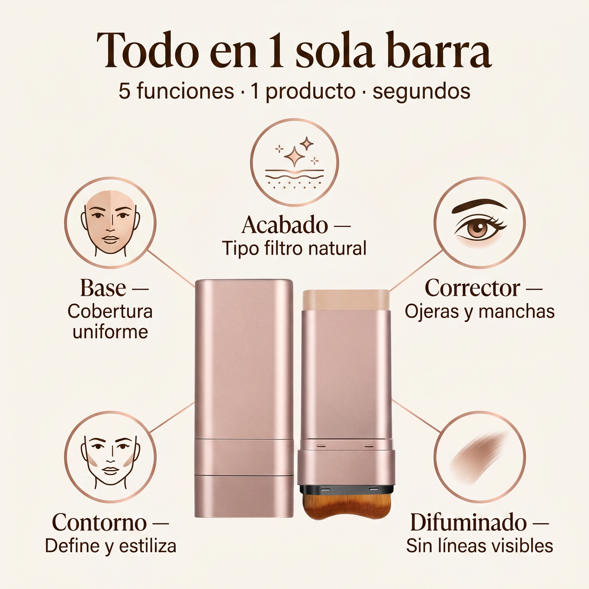 Base en Barra 3 en 1 💎 Cubre, Corrige y Contornea en Segundos
